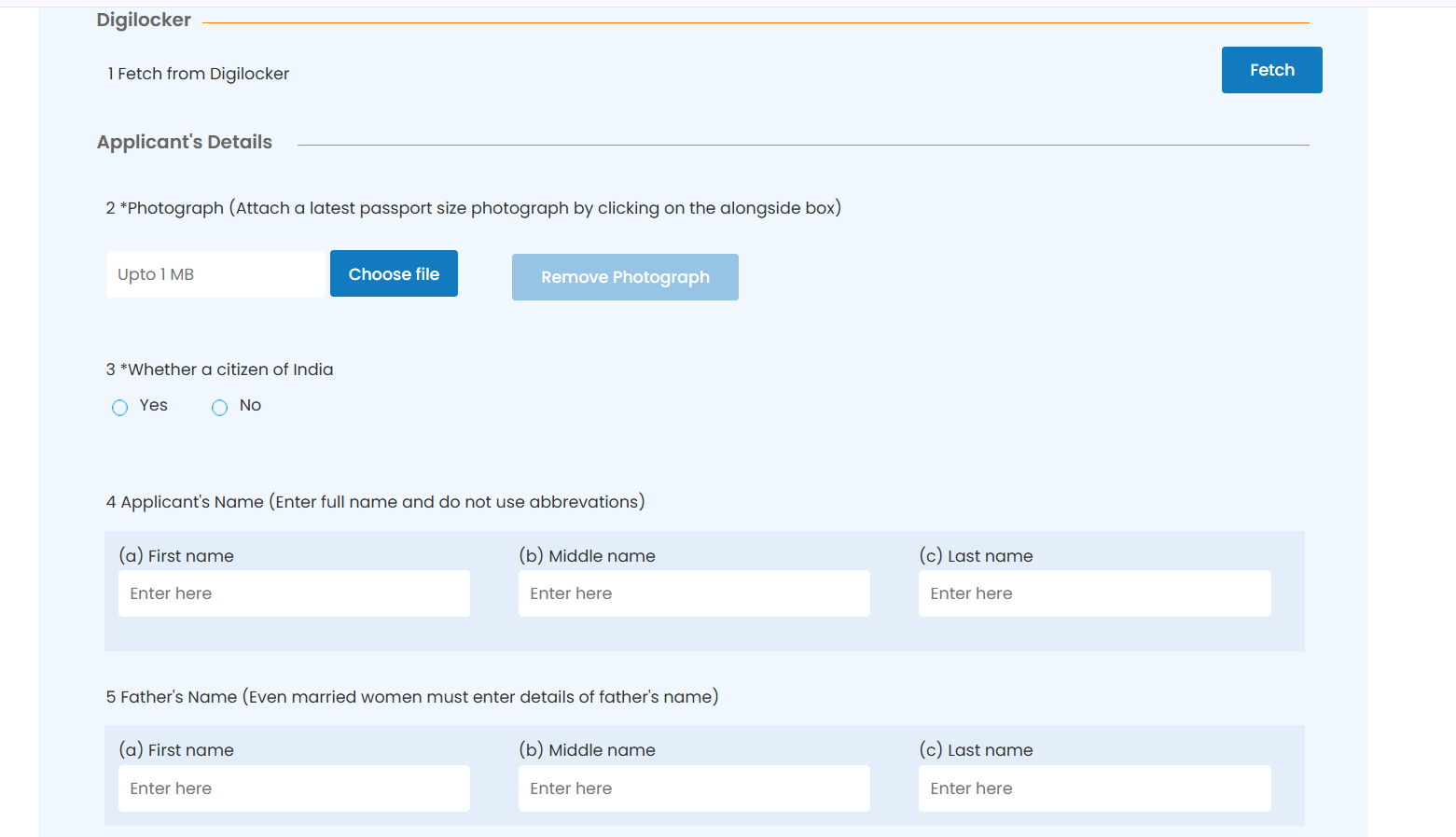 DIR-3 applicant photo citizenship and name fields