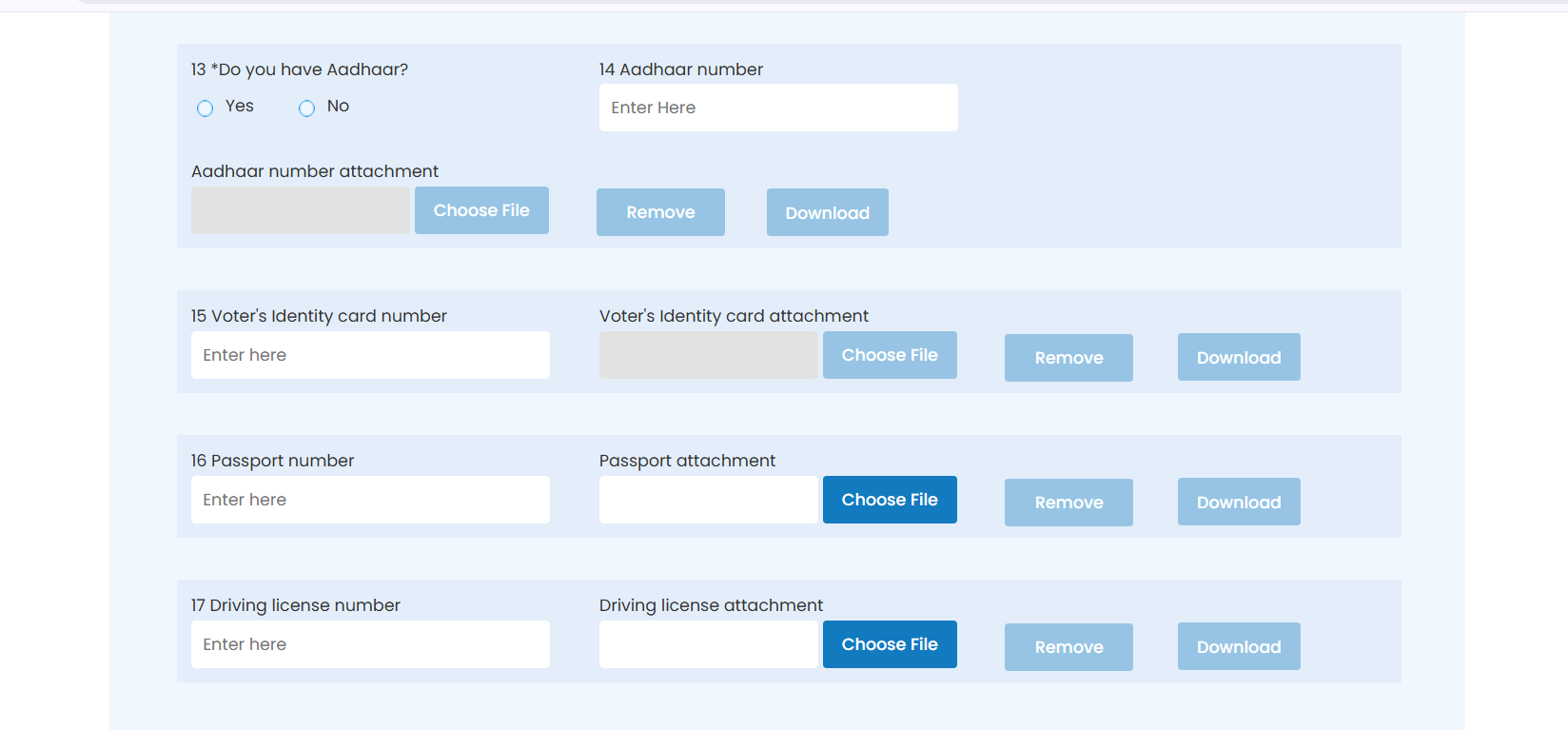 DIR-3 Aadhaar voter passport and driving license fields