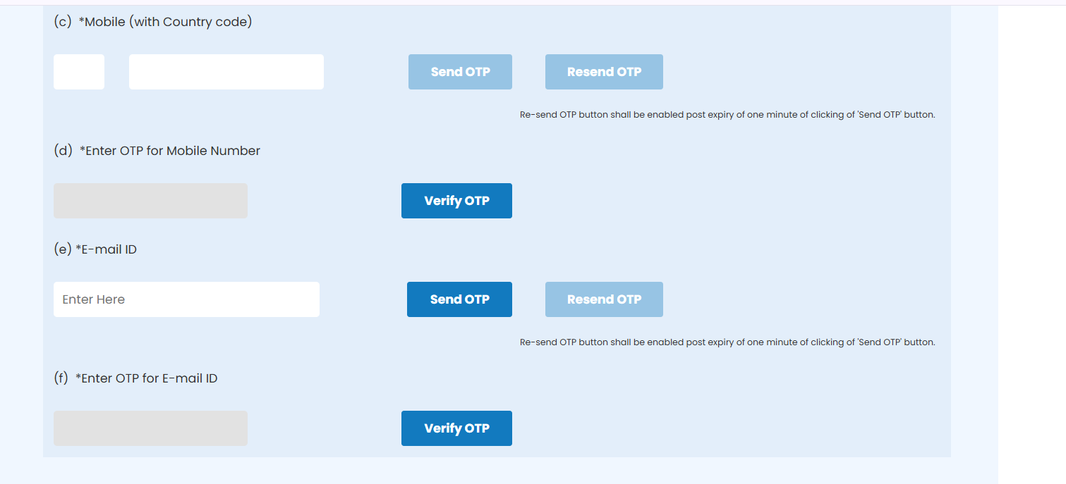 DIR-3 mobile email OTP verification fields