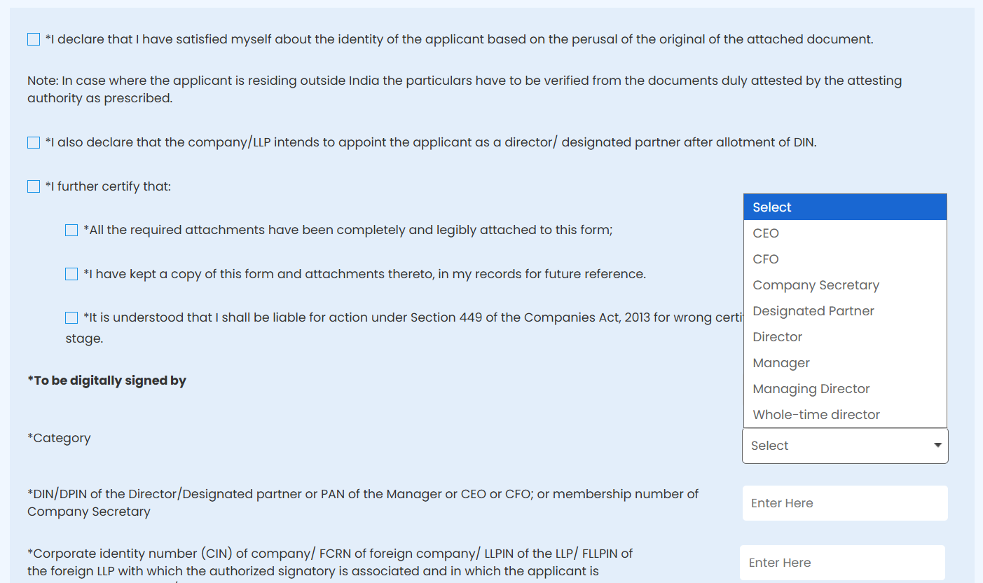 DIR-3 declaration and digital signature section