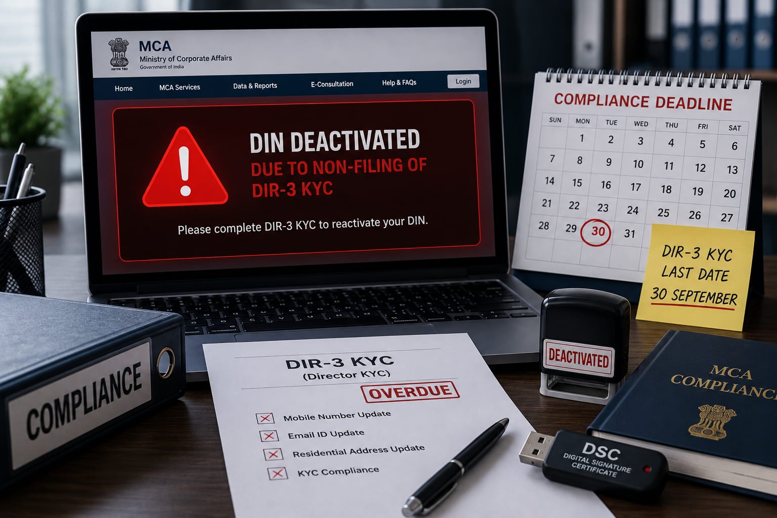 DIN deactivated due to DIR-3 KYC non-filing alert