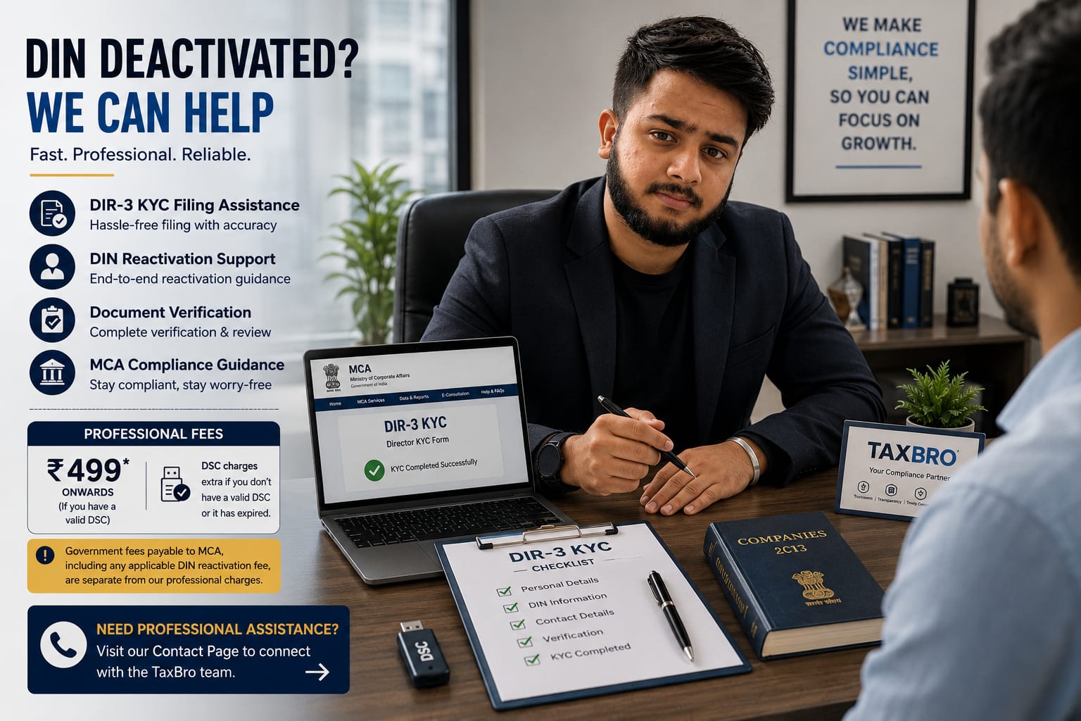 TaxBro DIN reactivation and DIR-3 KYC assistance